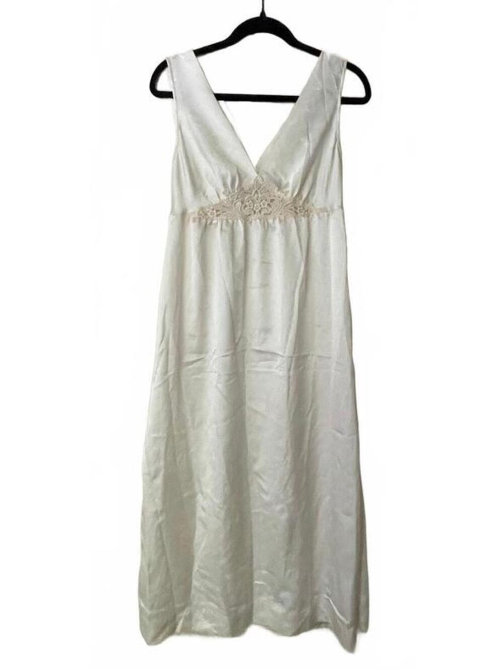 Vintage Union made in USA Iris Ivory Long Slip Dress with Embroidery Detail 60s